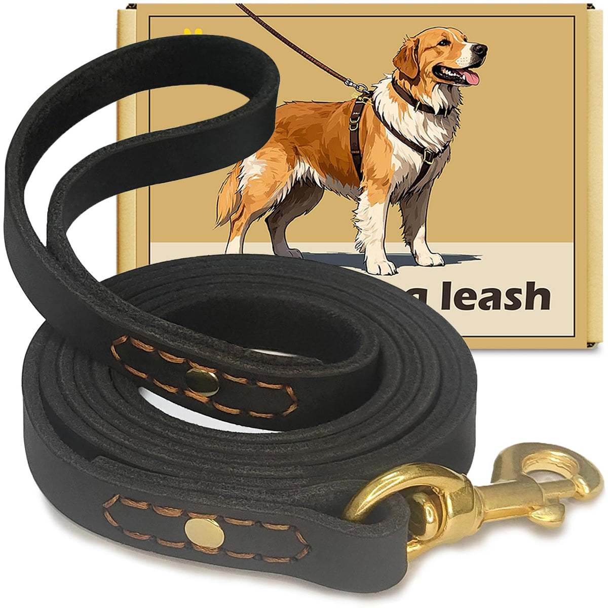 WeRChnpet leather dog leash 6ft strap offers reliable daily-walk grip.
