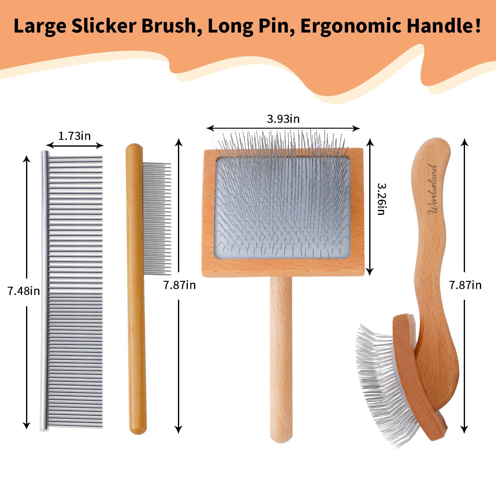 Werduoland wide-narrow teeth comb removes loose hair and dander from thick coats.