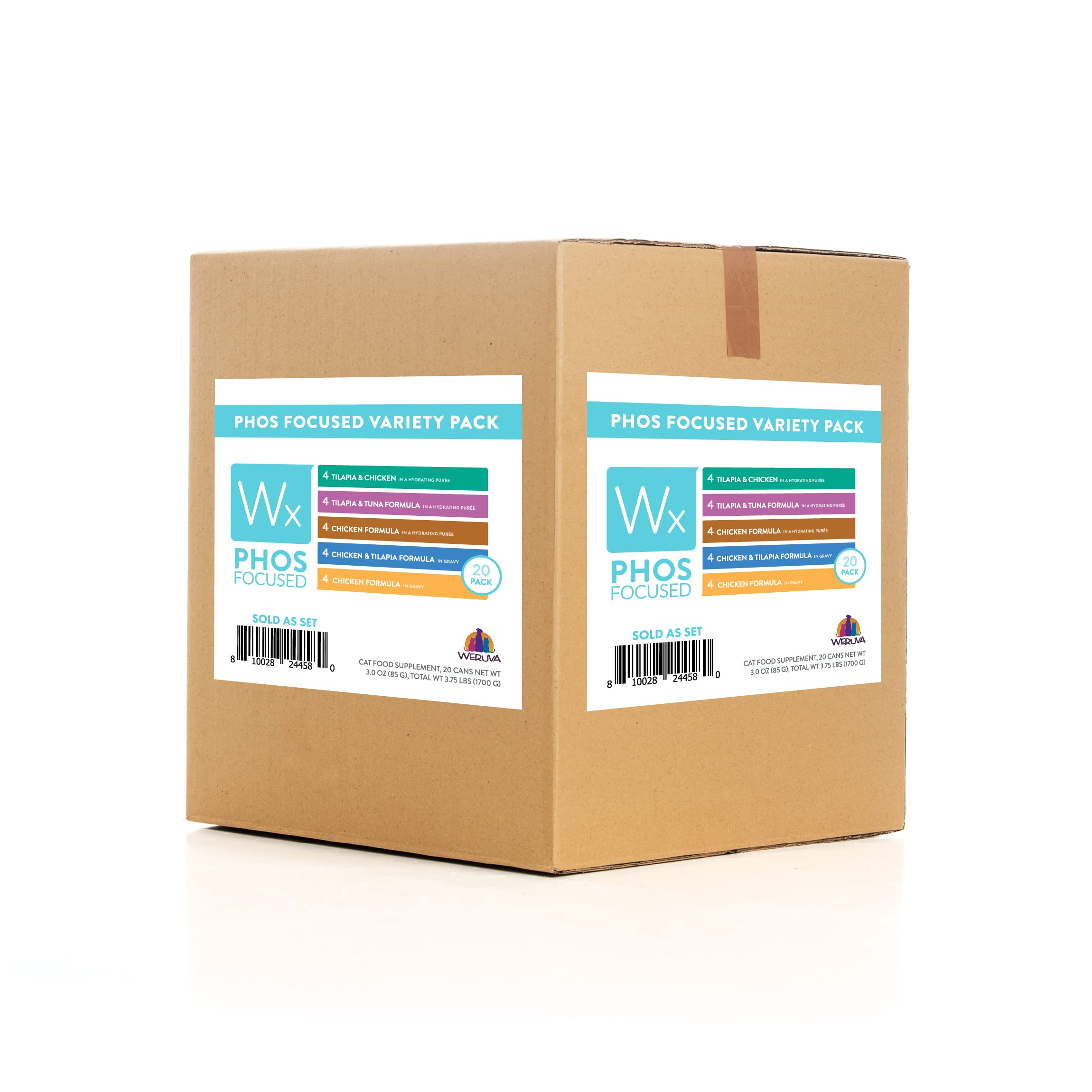 Weruva Wx Phos Focused 3oz cans lined up showing phosphorus-controlled nutrition option for cats