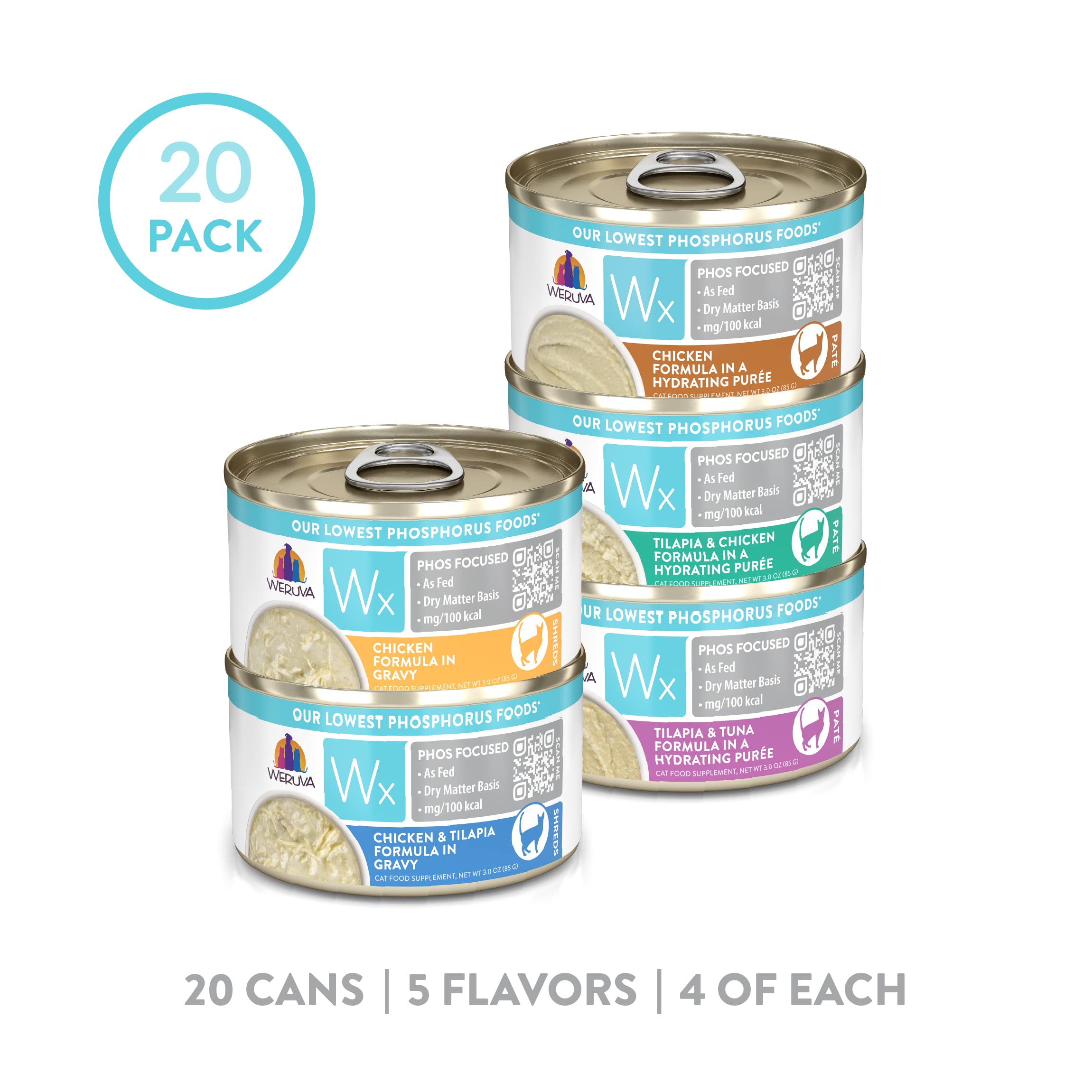 Weruva Wx Phos Focused 3oz can on dish, single-serve convenience for meals