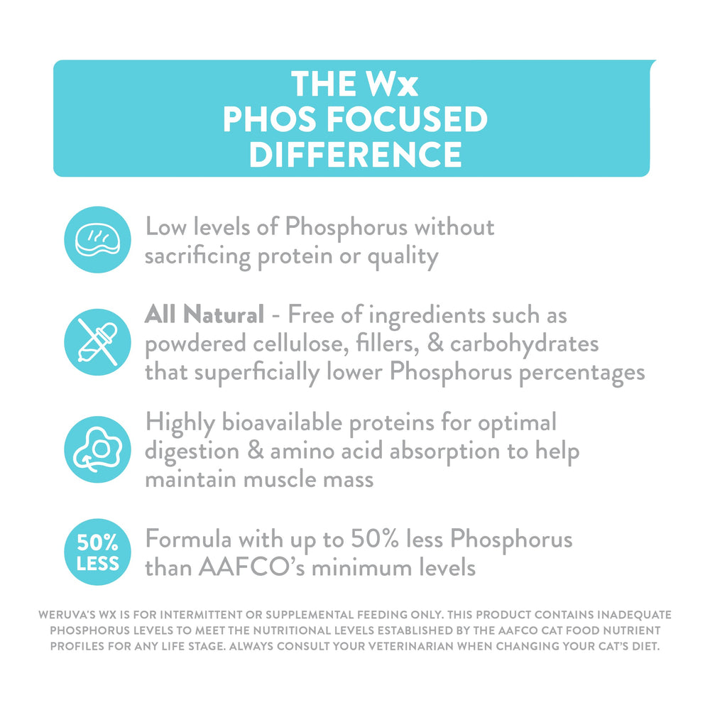 Wholesome Weruva Wx Phos Focused 3oz cans ready to serve, natural ingredients shown