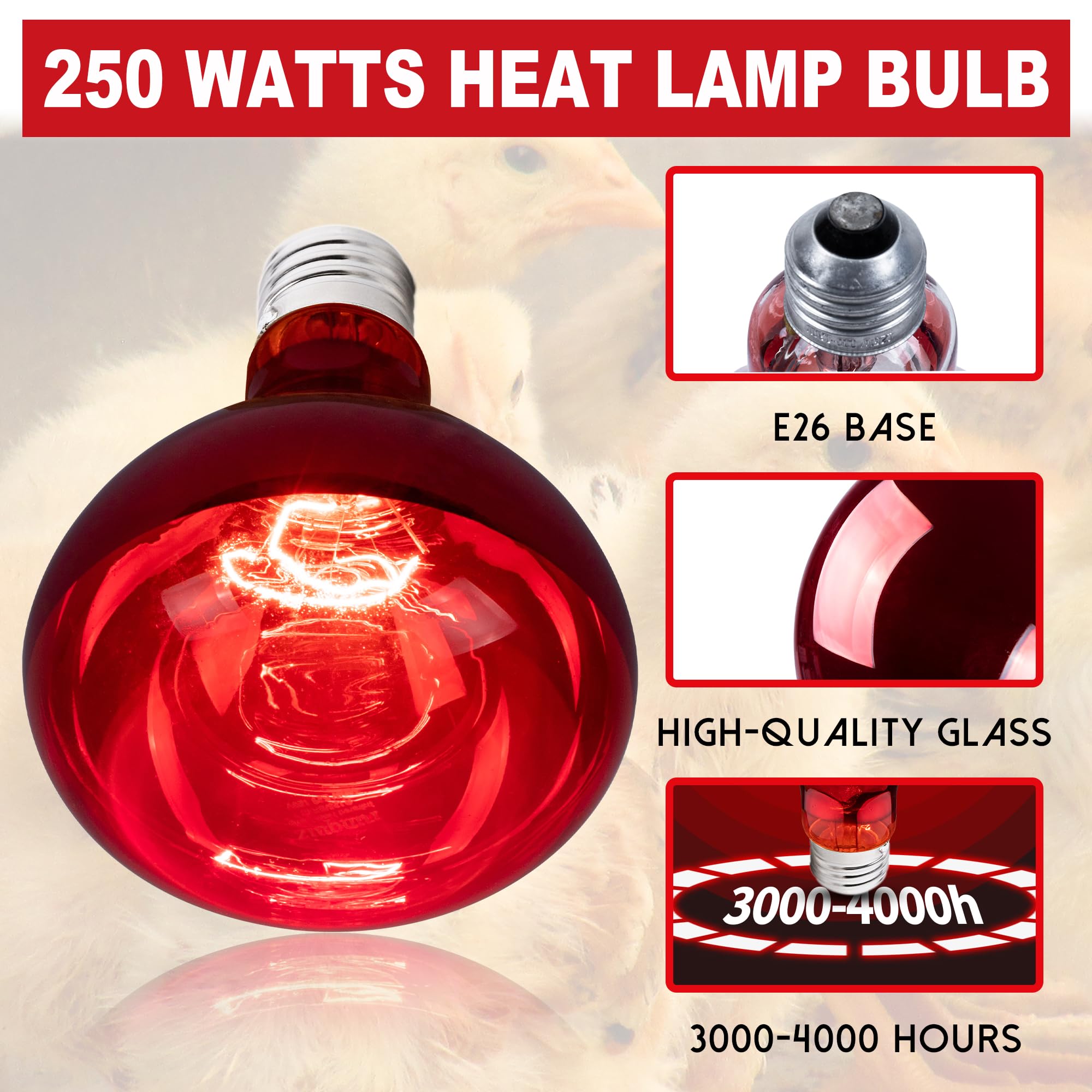 Wesome Lighting 250W red heat lamp bulb in bathroom after shower warmth.