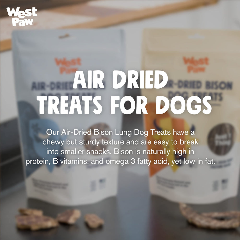 WEST PAW bison lung treats USA-made label highlights humane sourcing practices.