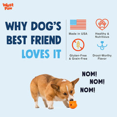 West Paw Creamy Treats ingredients panel featuring sweet potato and chia seeds for flavor.