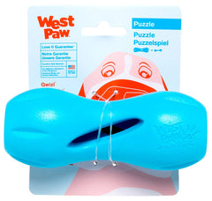 West Paw Qwizl Aqua Small front view showing a durable chew toy for interactive play