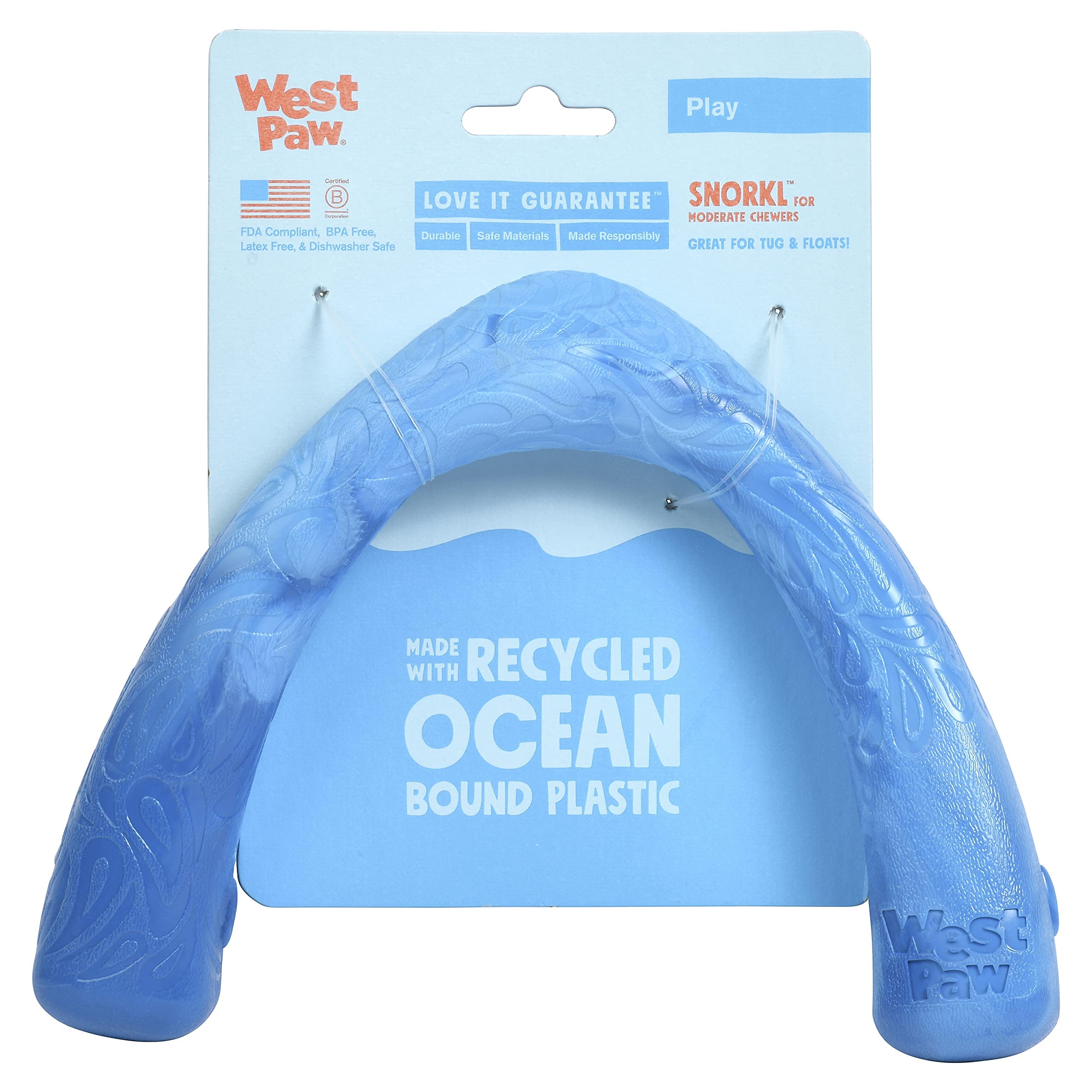 West Paw Seaflex Snorkl tug-surf: durable tug toy for interactive play