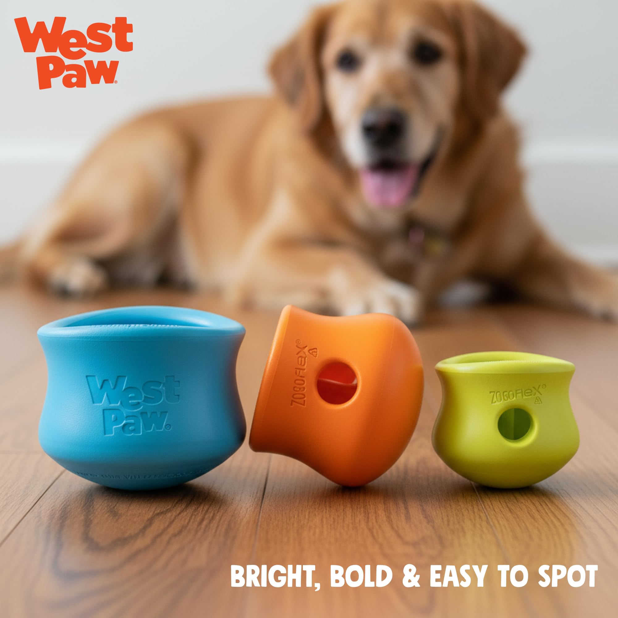 WEST PAW Toppl Granny Smith dog-fetch-play side shot demonstrates fetch-ready versatility