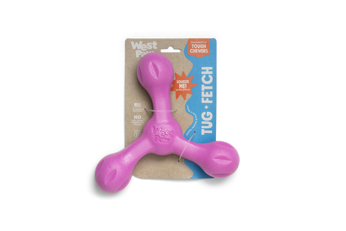 West Paw Zogoflex Air Skamp front view hot pink highlighting hollow squishy core for chew and fetch