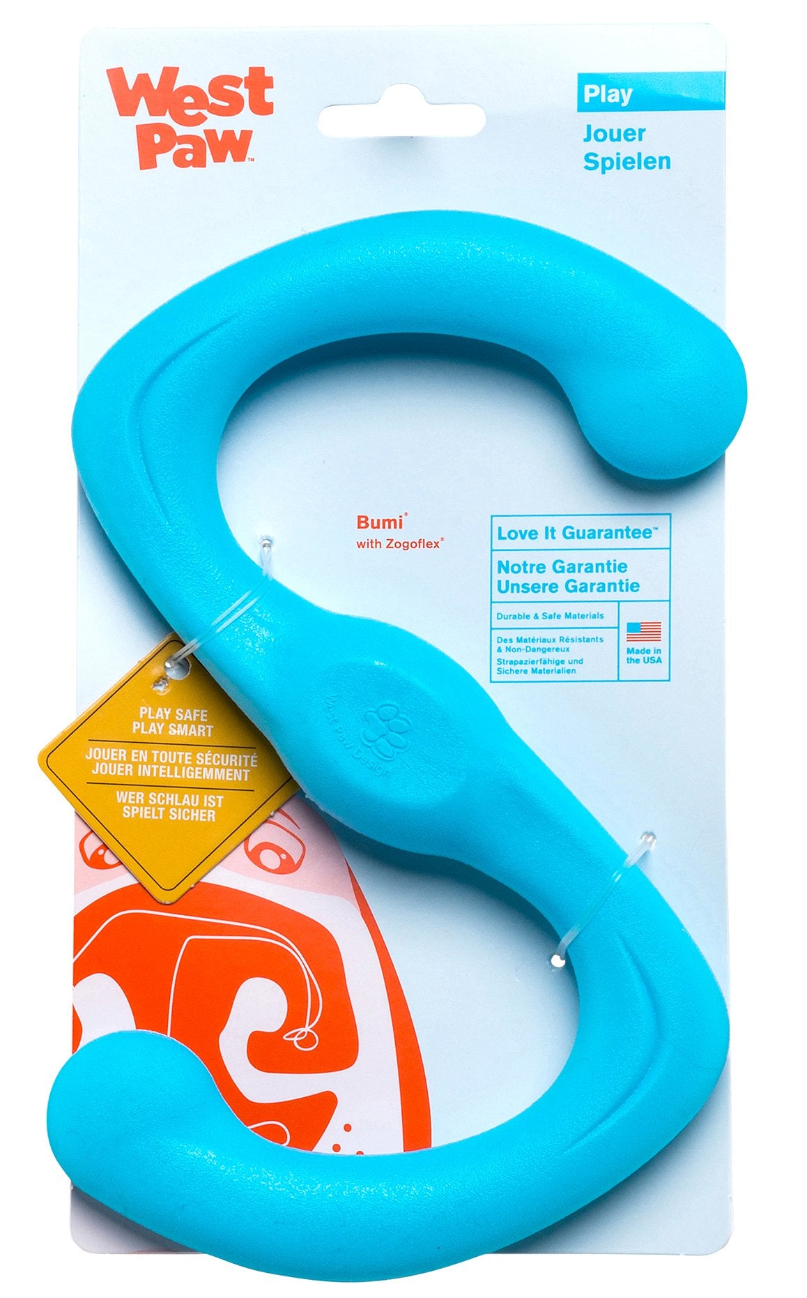 WEST PAW Zogoflex Bumi S-shape in aqua blue for interactive fetch and tug