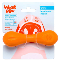 West Paw Zogoflex Hurley front view in Tangerine shows a durable chew toy for tough chewers
