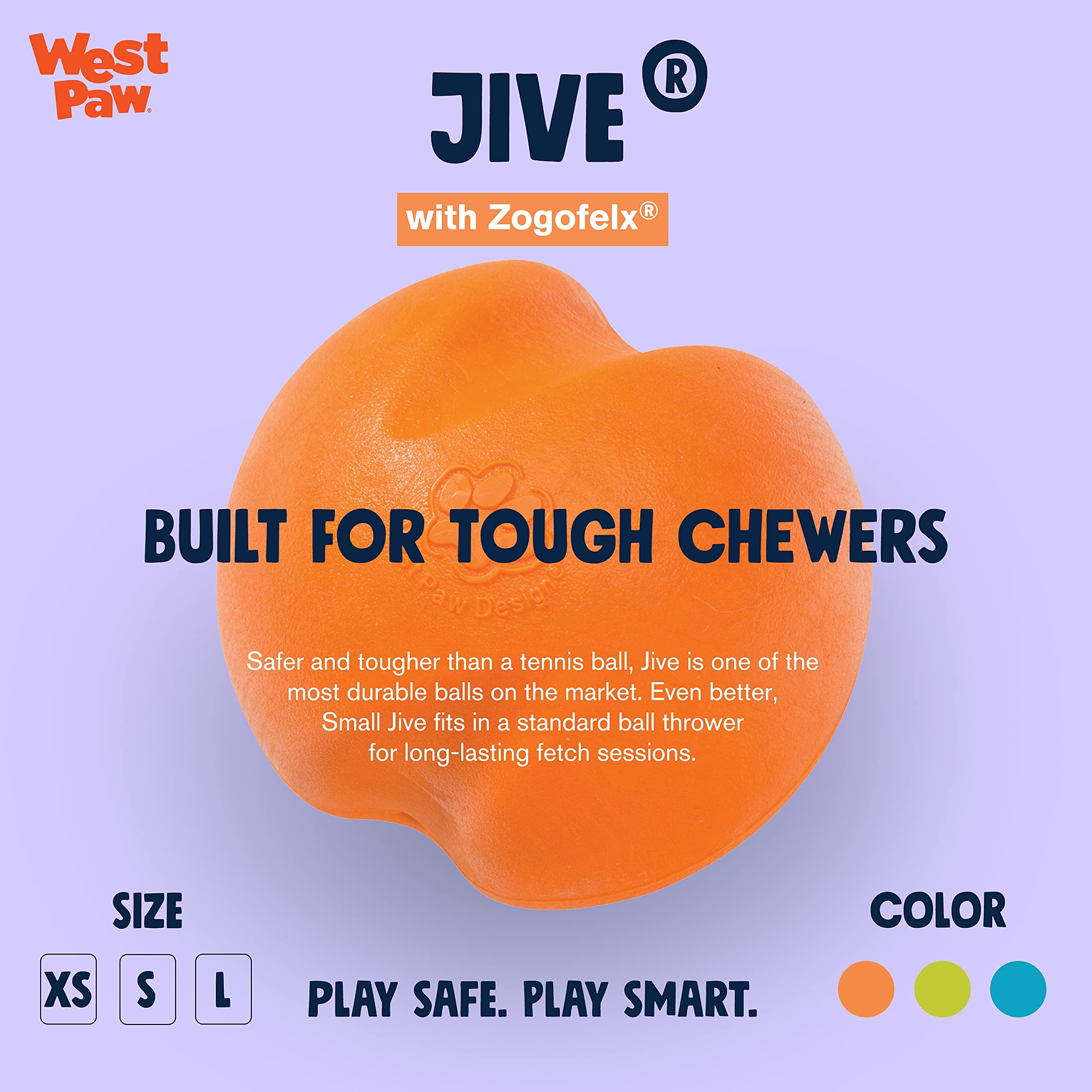 WEST PAW Zogoflex Jive Ball fits standard throwers for easy retrieves.