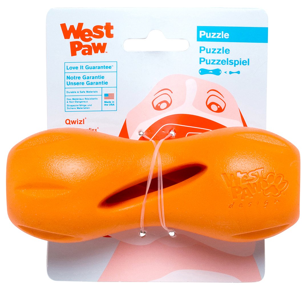 West Paw Zogoflex Qwizl small closed-view shows a durable treat-dispensing toy.