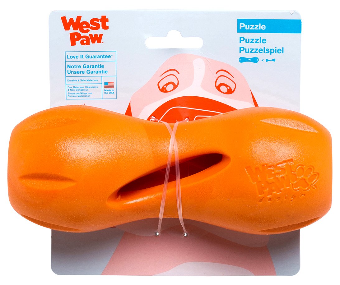 West Way Zogoflex Qwizl Tangerine closeup highlights durable chew-friendly design