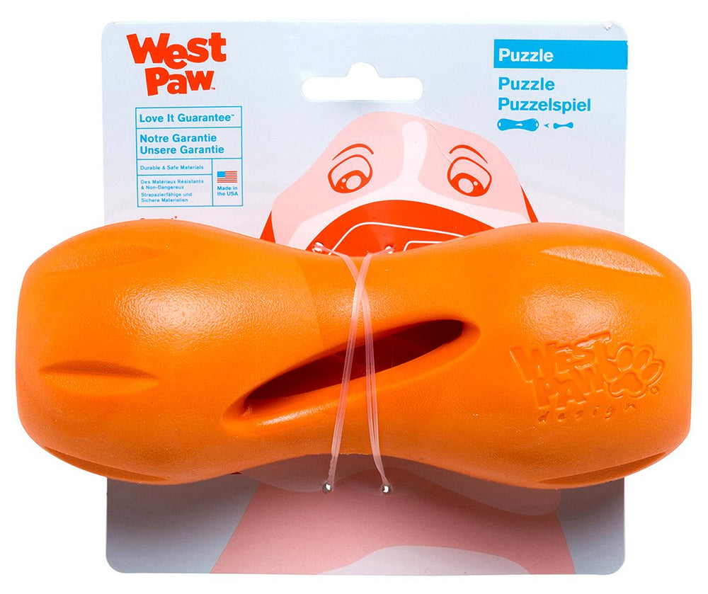 West Way Zogoflex Qwizl Tangerine closeup highlights durable chew-friendly design