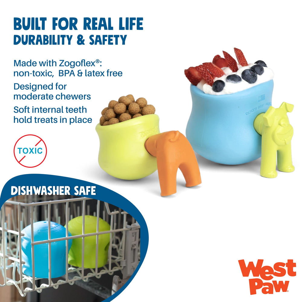 WEST PAW Zogoflex Toppl floating toy demonstrates buoyant play for water-loving dogs.