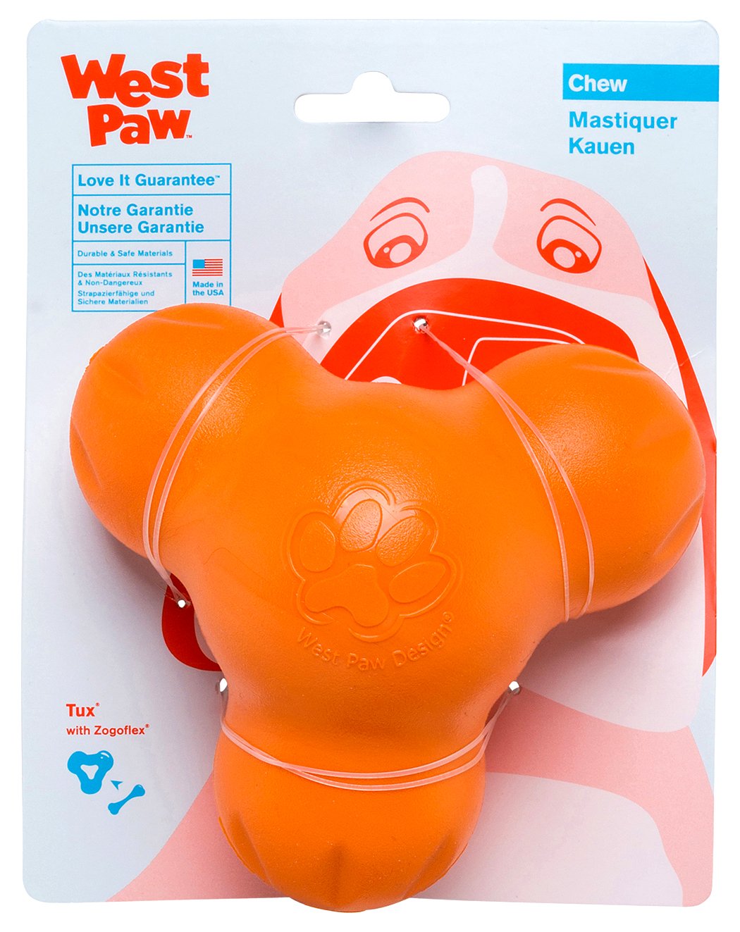 WEST PAW Zogoflex Tux dispensador de premios naranja para perros activos.