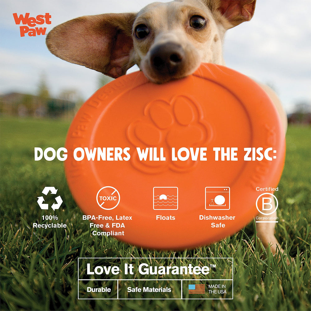 West Paw Zogoflex Zisc soft-mouth dog toy suitable for gentle fetch.