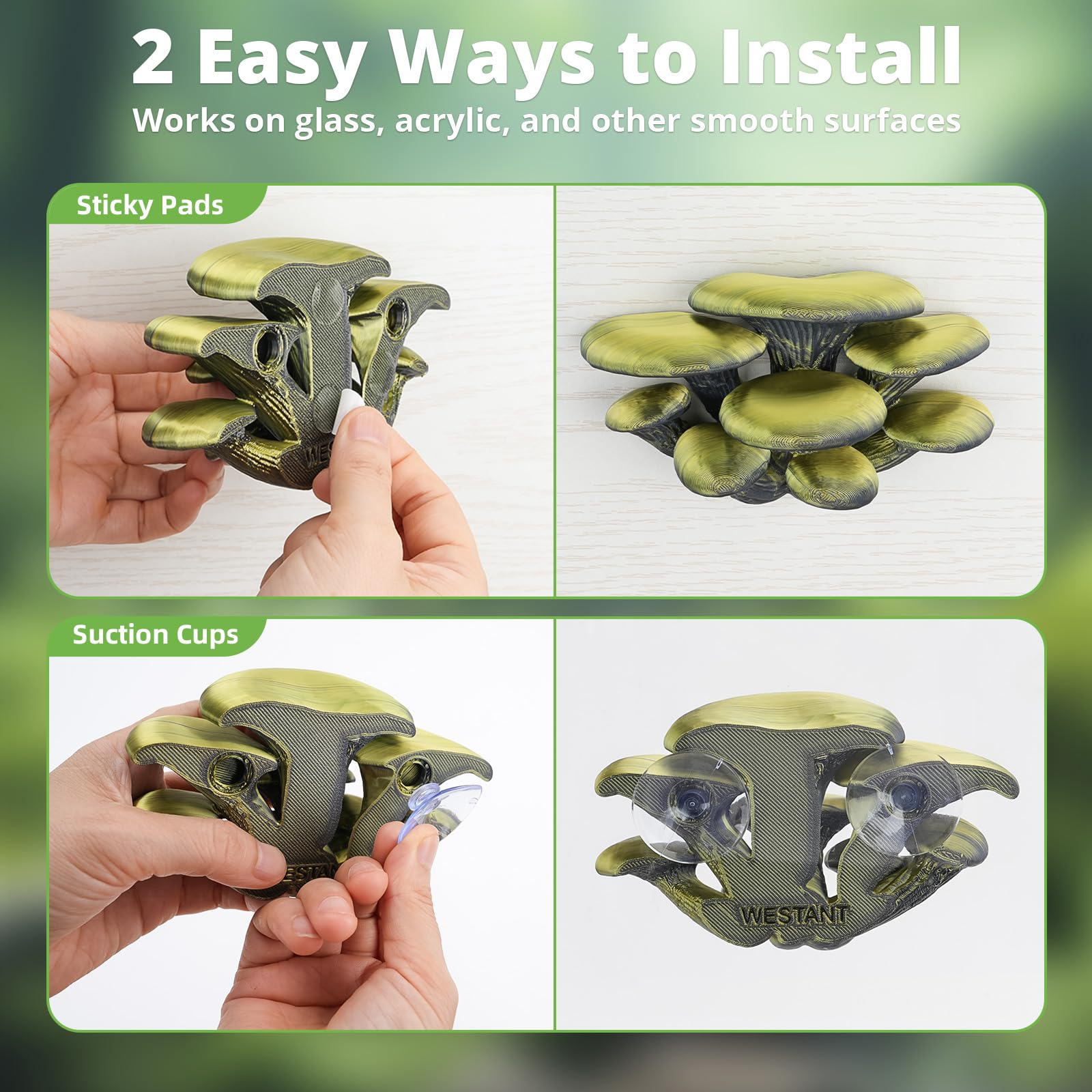Westant mushroom decor suction-install versatile placement on tank walls