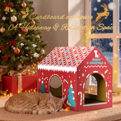 WESTERN HOME Cardboard Cat House front opening provides easy access for playful cats.