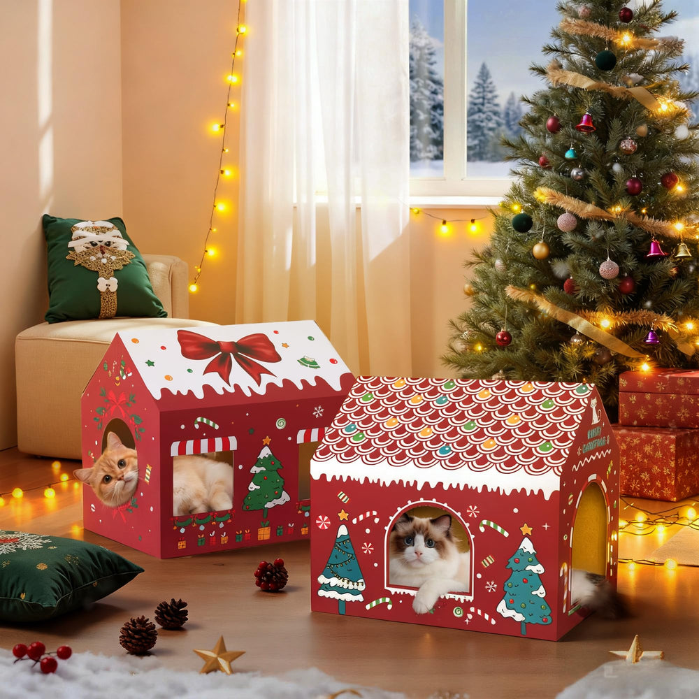WESTERN HOME Cardboard Cat House indoor decor blends with festive home settings.