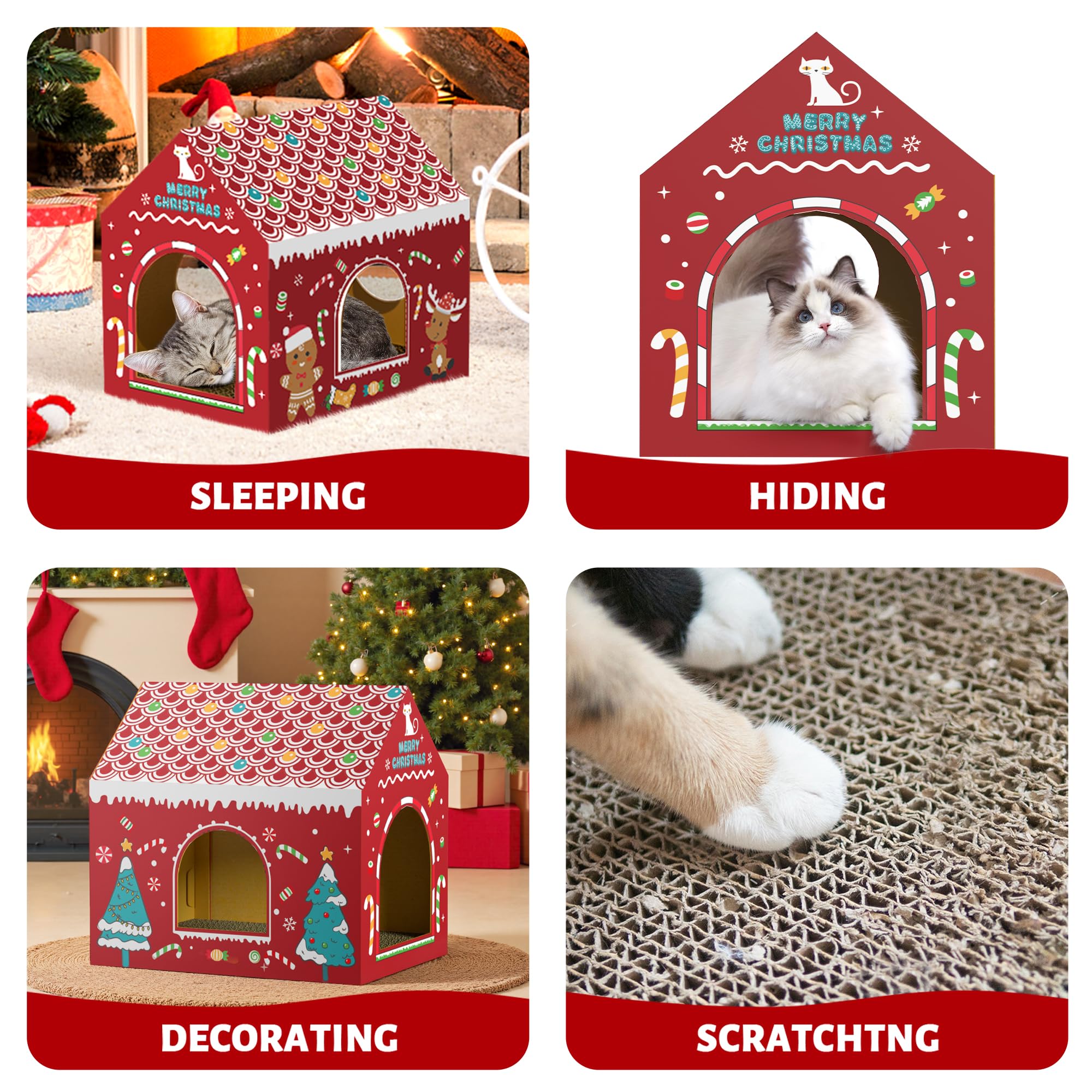 WESTERN HOME Cardboard Cat House with scratcher board supports healthy scratching habits.