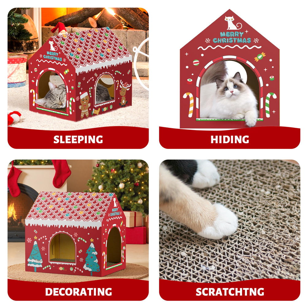 WESTERN HOME Cardboard Cat House with scratcher board supports healthy scratching habits.
