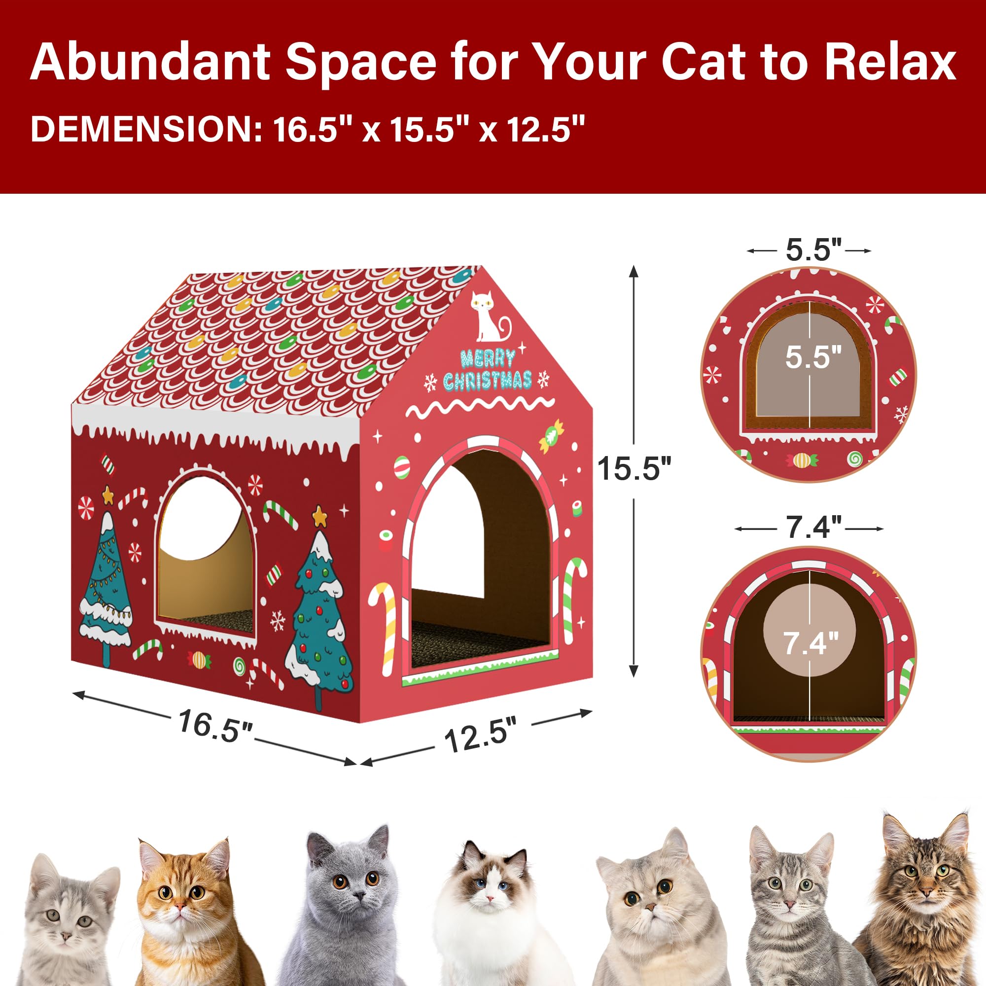 WESTERN HOME Cardboard Cat House triangular roof adds shelter during chilly days.