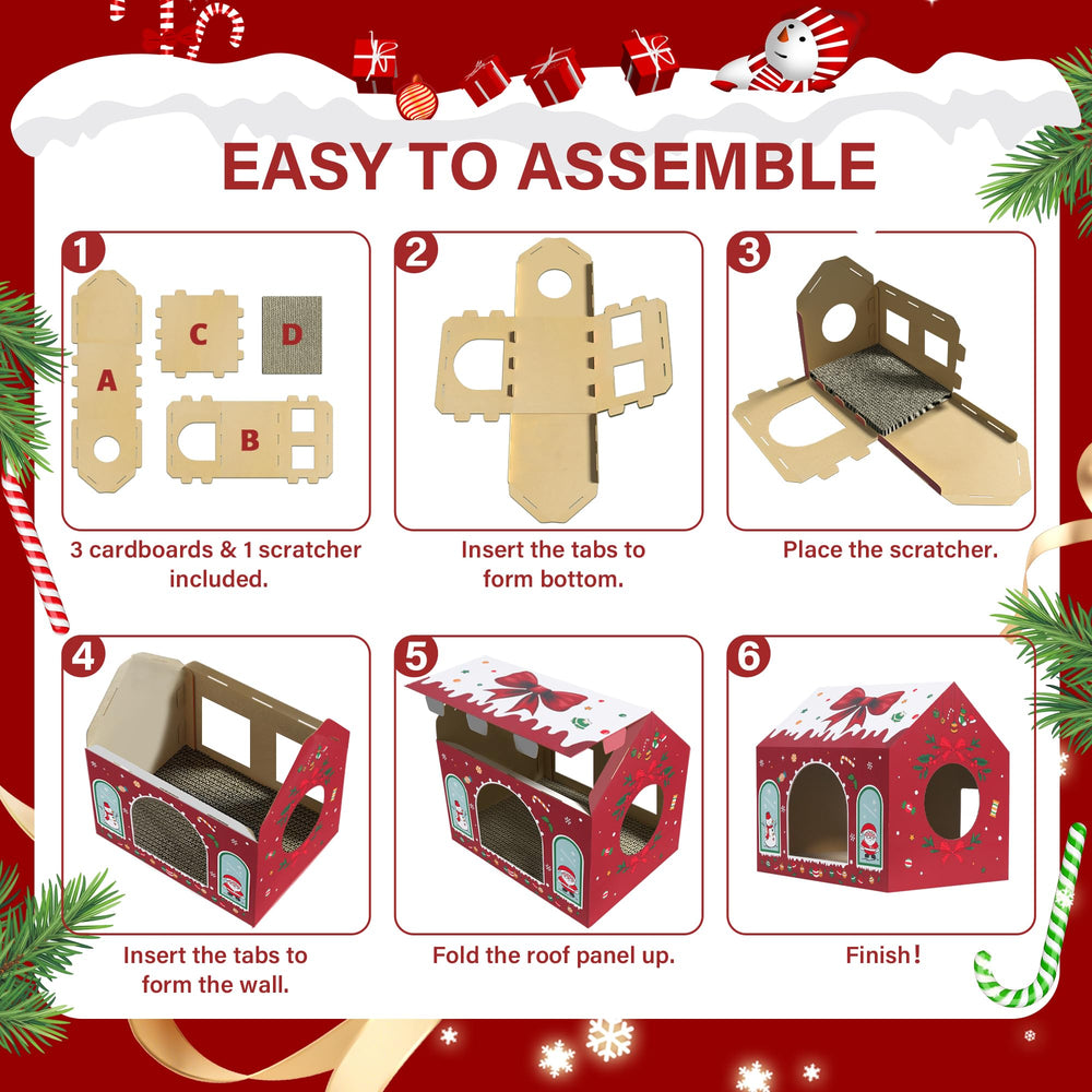 WESTERN HOME Christmas Cat House gift-ready with bows for festive gifting.