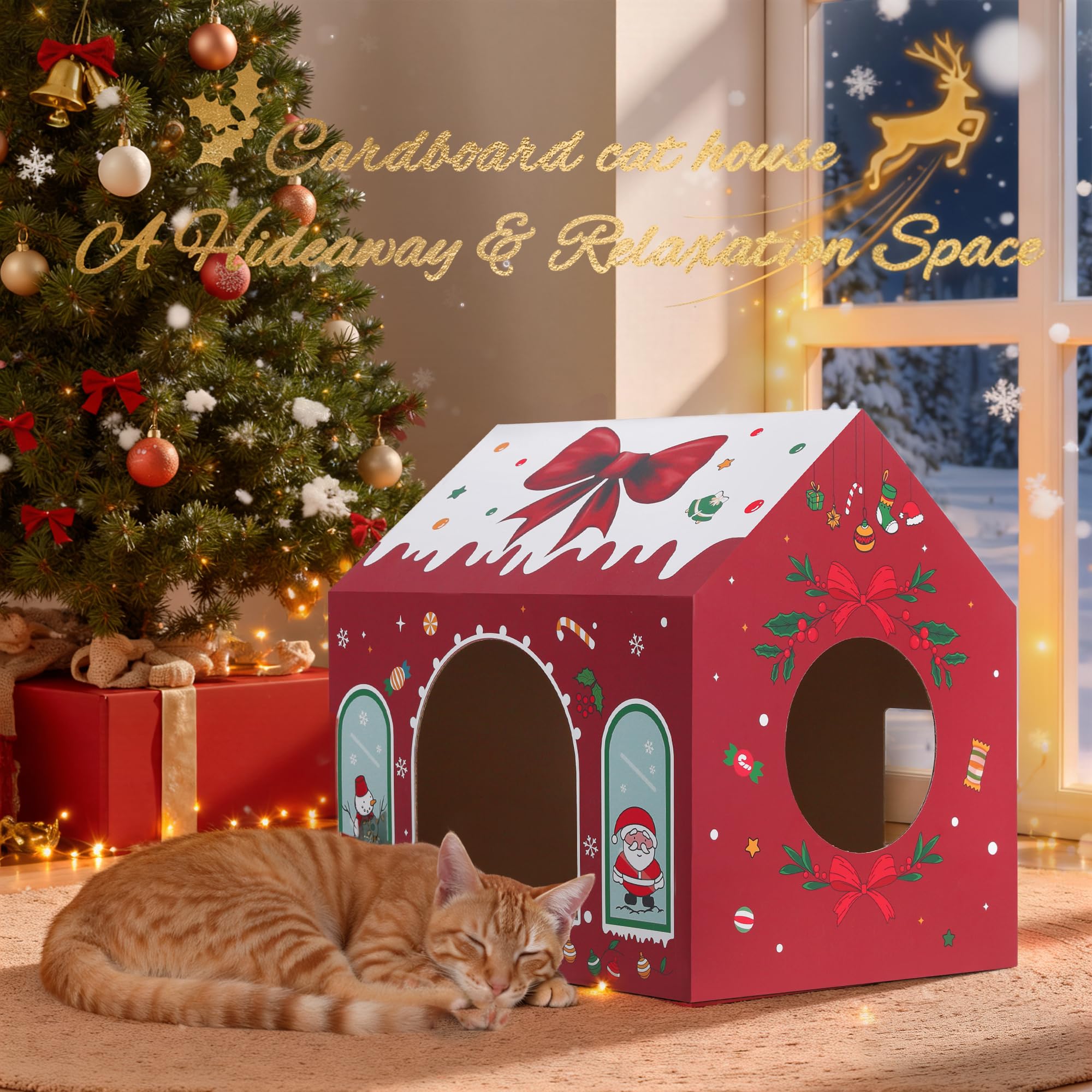 WESTERN HOME Christmas Cat House open-front view demonstrates easy access and friendly design.