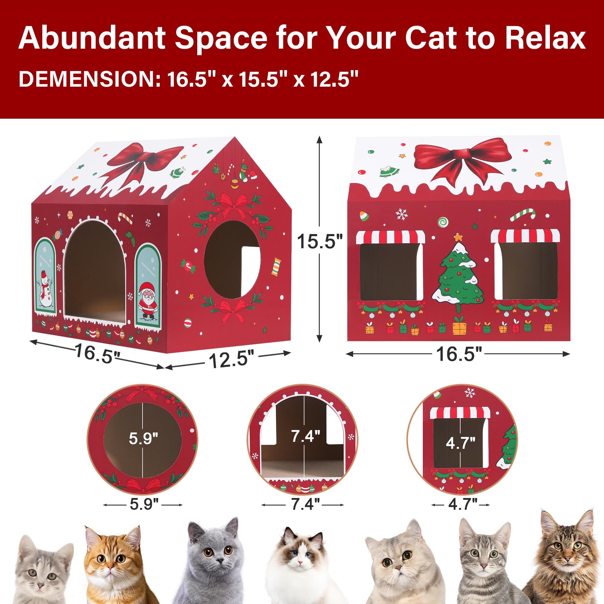 WESTERN HOME Christmas Cat House triangular roof adds cozy shelter for naps.