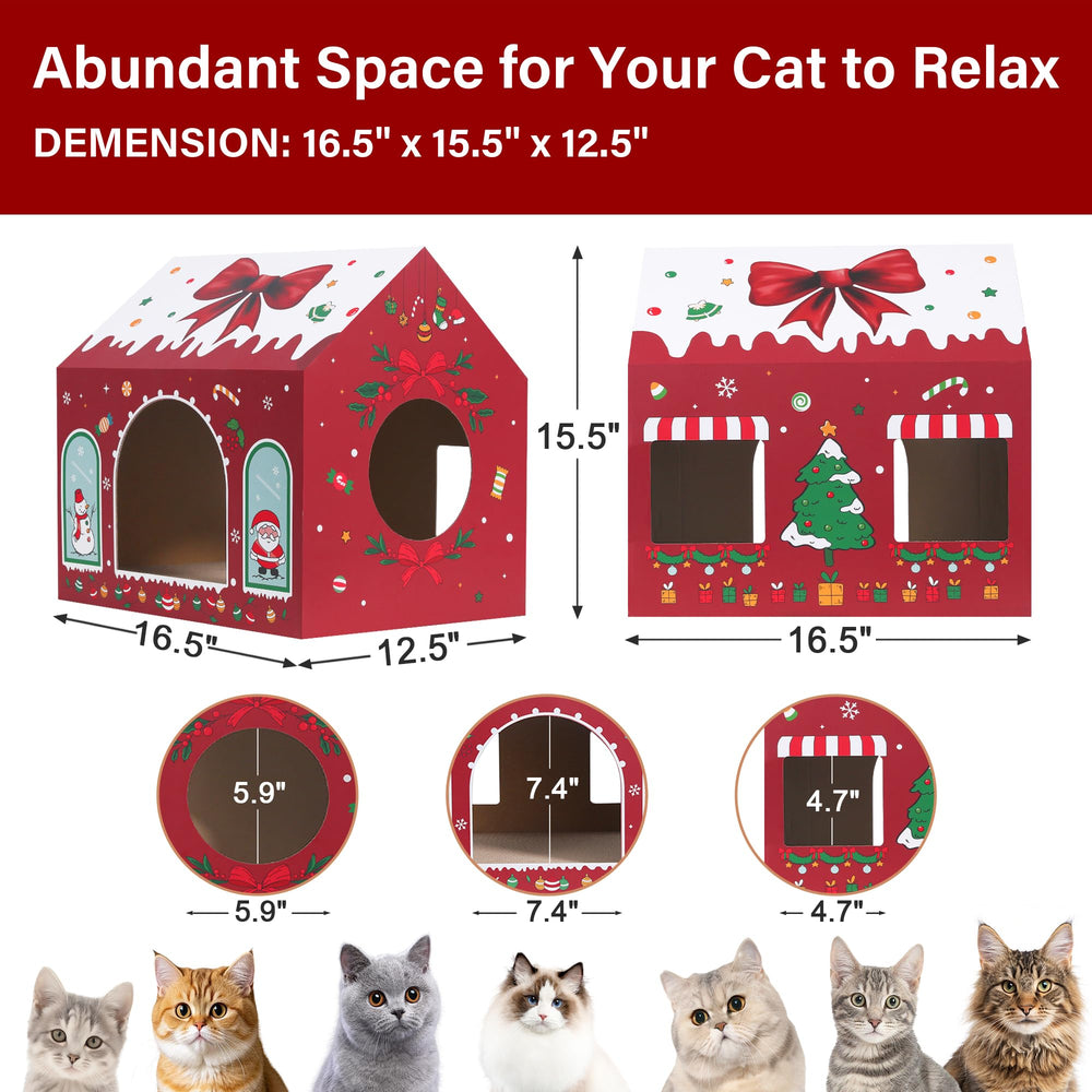 WESTERN HOME Christmas Cat House triangular roof adds cozy shelter for naps.