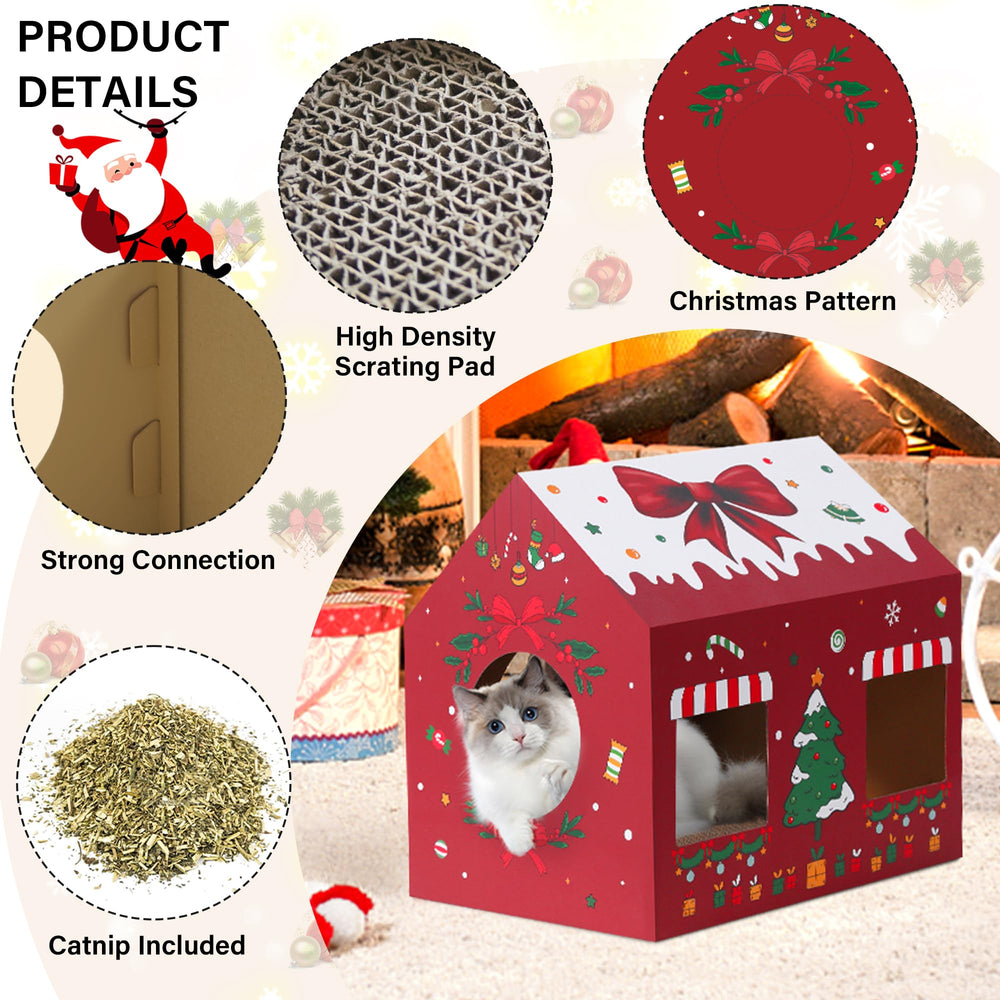 WESTERN HOME Christmas Cat House window cutouts provide peek-through play.
