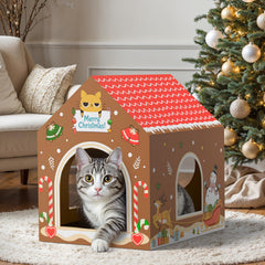 WESTERN HOME gingerbread-cat-house-front-view shows cozy entry for playful kittens