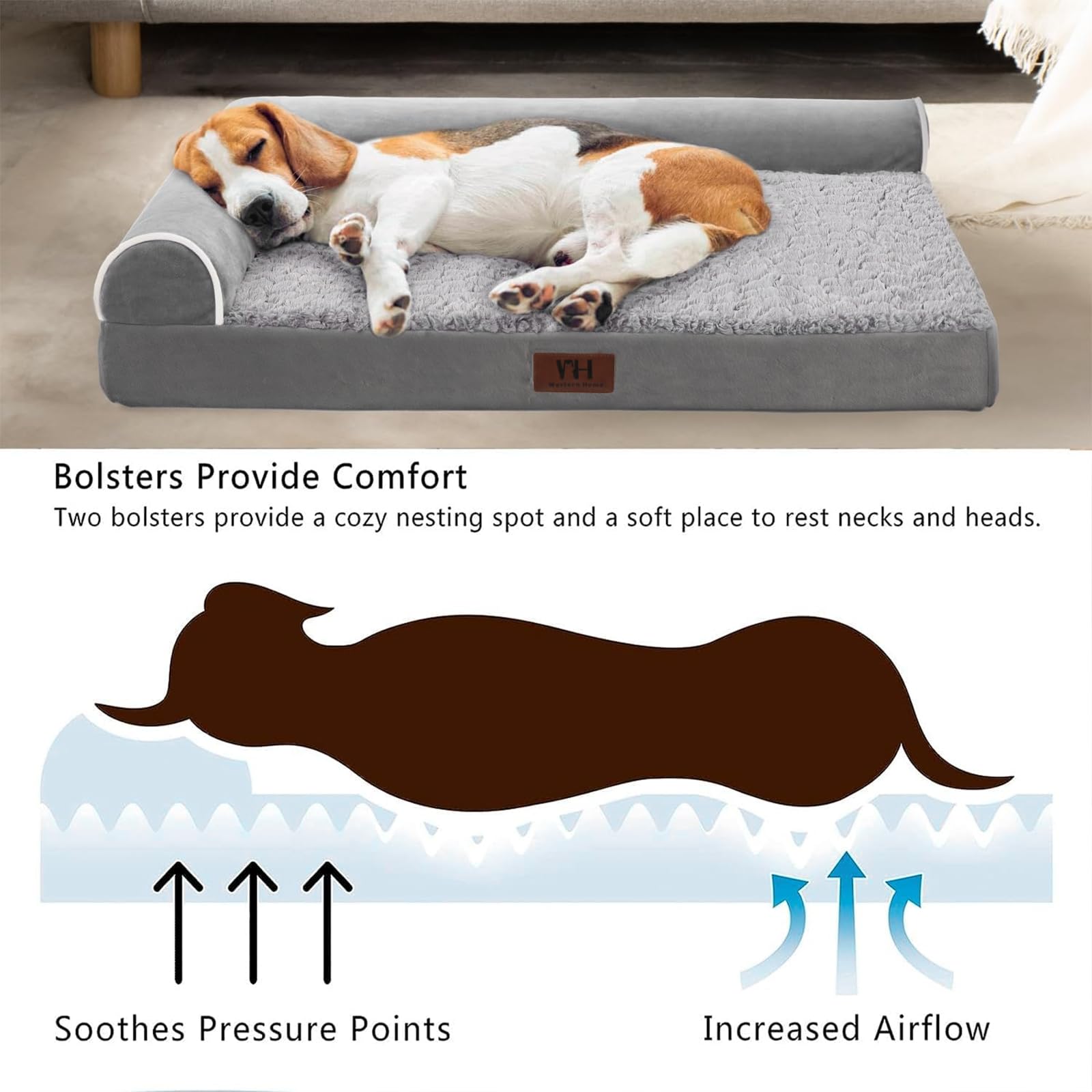 Western Home non-slip bottom keeps paws stable on slippery floors during naps.