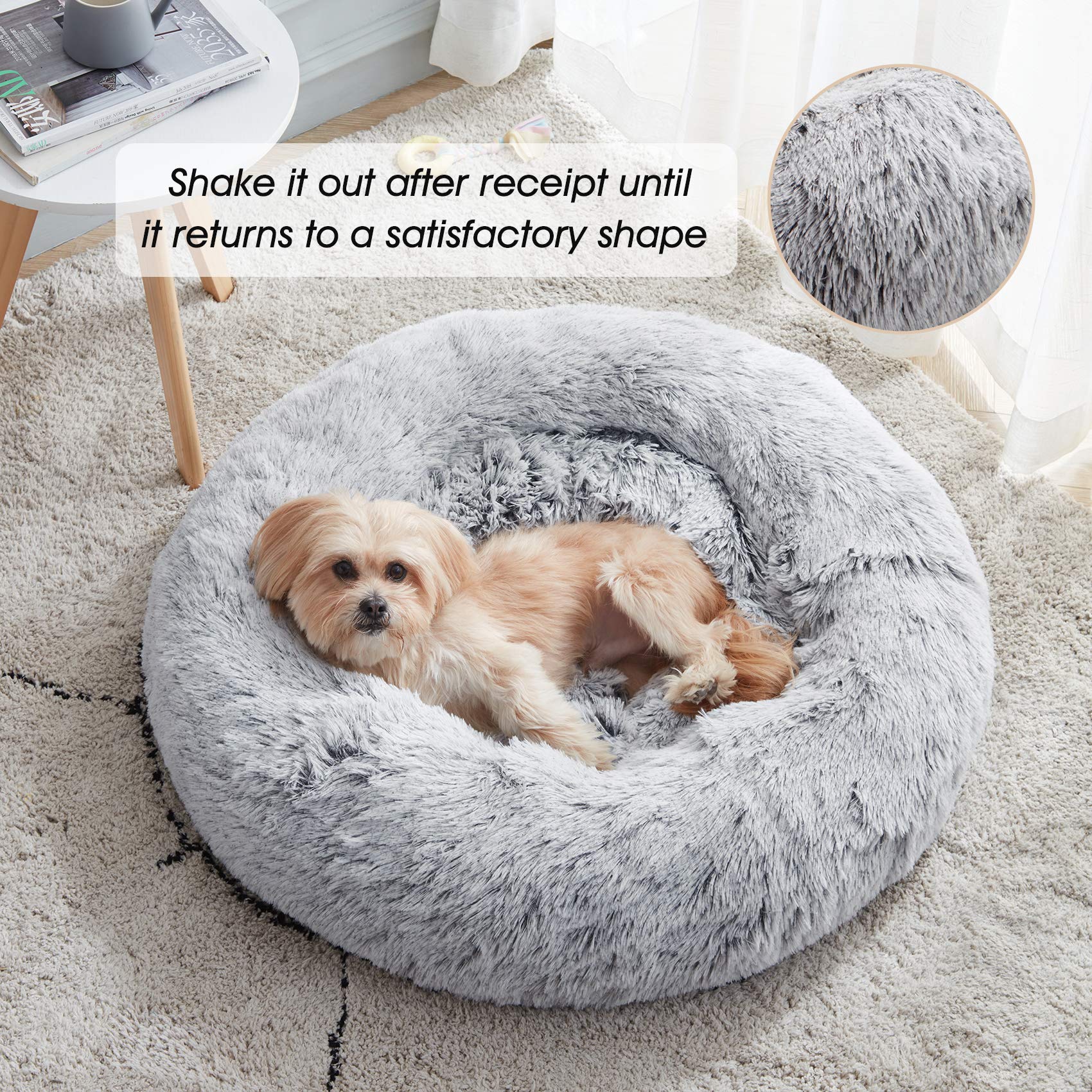 WESTERN HOME WH Calming Donut Bed anti-slip bottom keeps pets secure during rest.