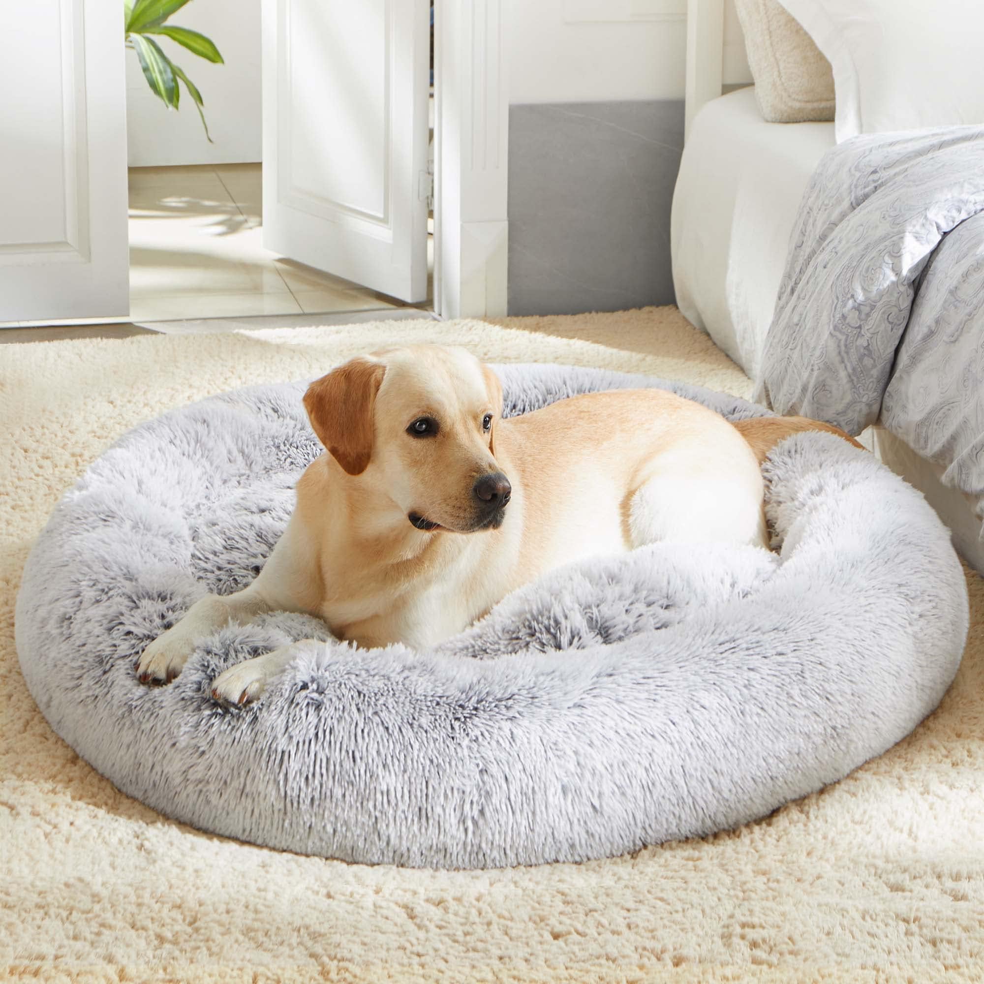 WESTERN HOME WH Calming Donut Bed top view showing curled-pet comfort and security.