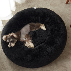 WESTERN HOME WH calming donut bed top view showing fluffy cushion for curling