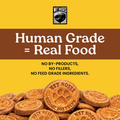 Wet Noses grain-free dog treats highlighting digestive-friendly formula for dogs with sensitivities.