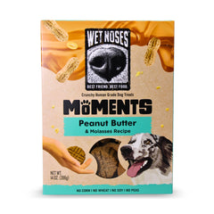 Wet Noses Moments packaging front showing 14oz non-GMO treats for dogs