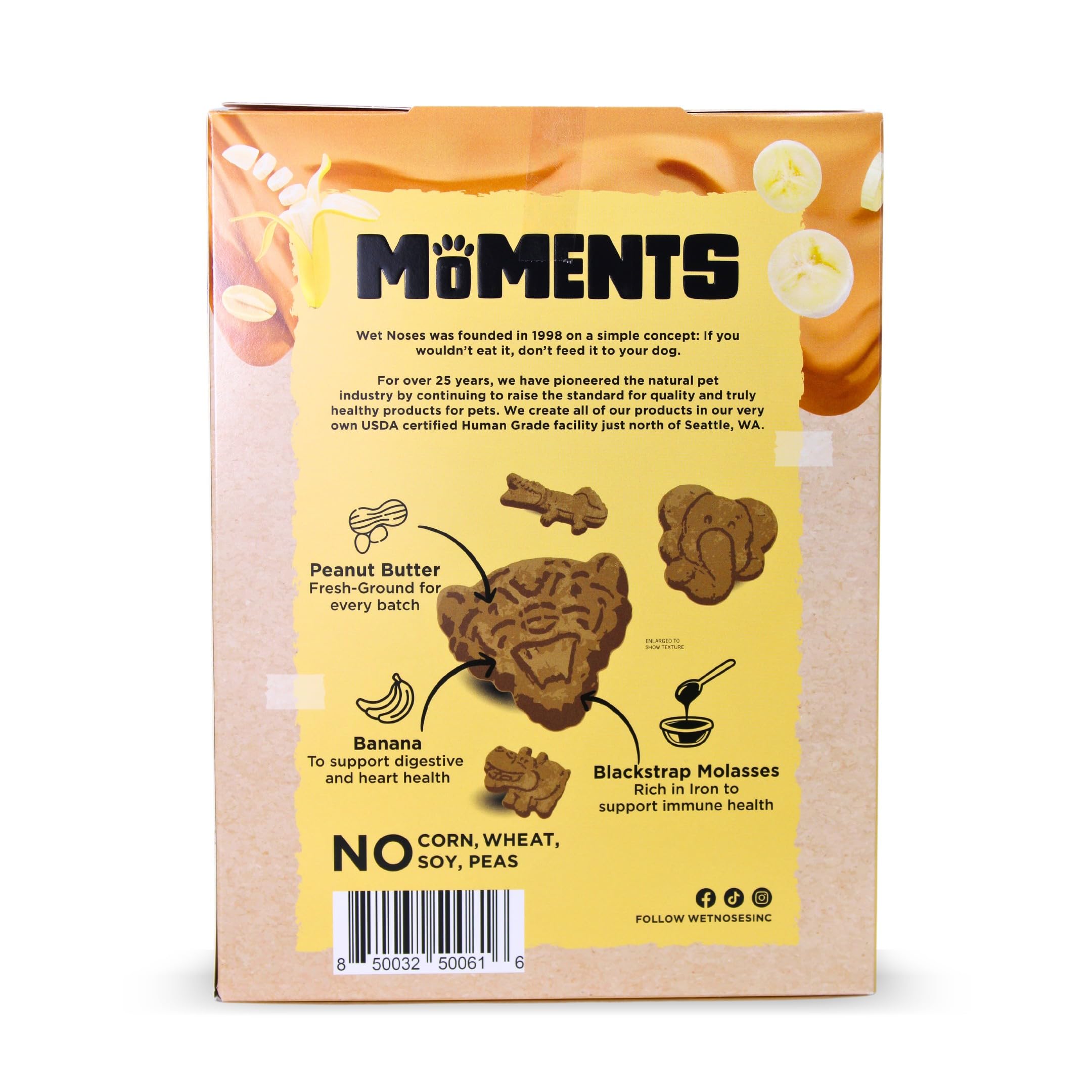 Wet Noses Moments peanut butter treats close-up crunch supports dental health