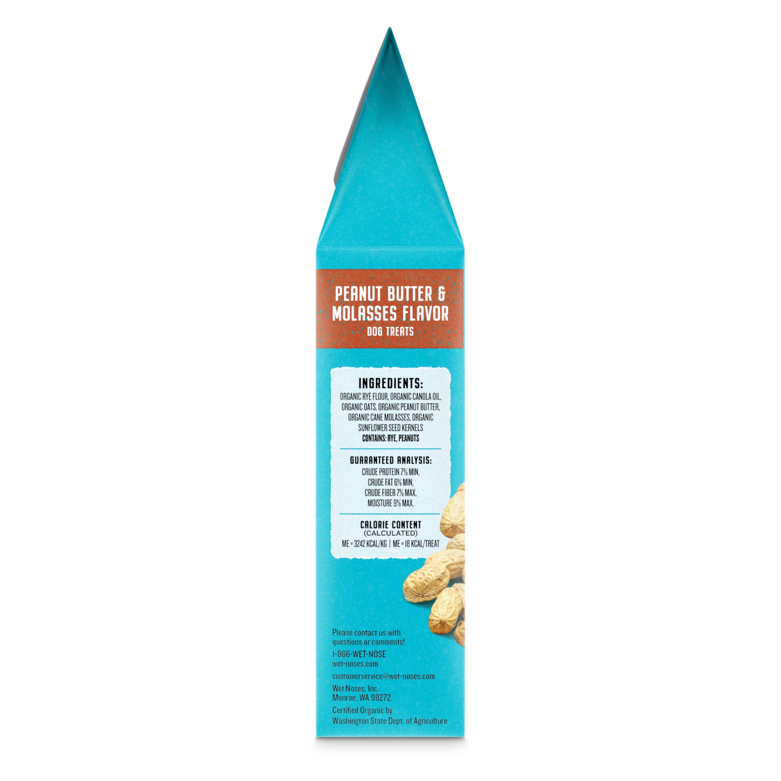 Wet Noses ingredient panel highlights organic, human-grade components and allergen-free formula.
