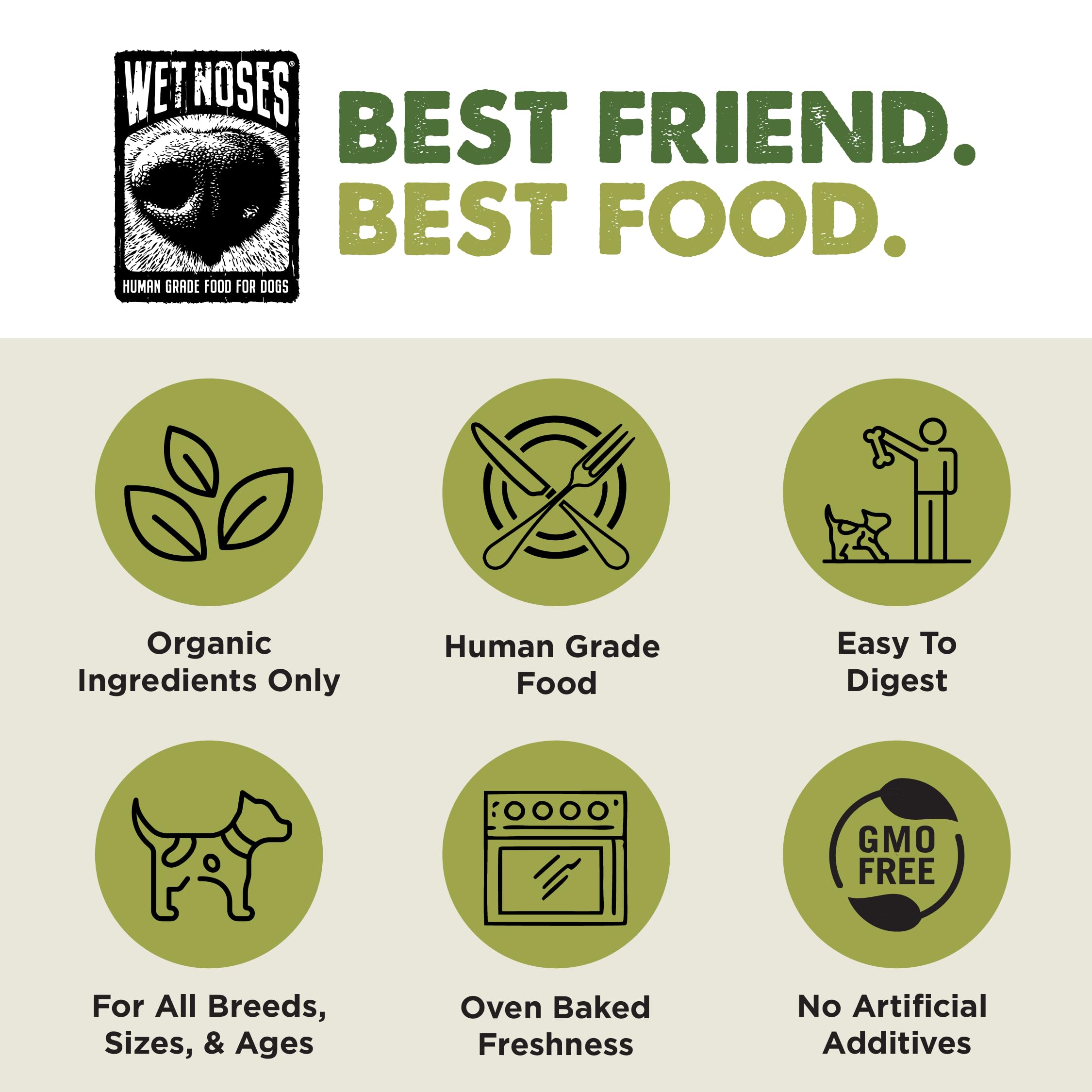 Wet Noses Organic Crunchy Dog Treats USA-made badge shown for trusted production.