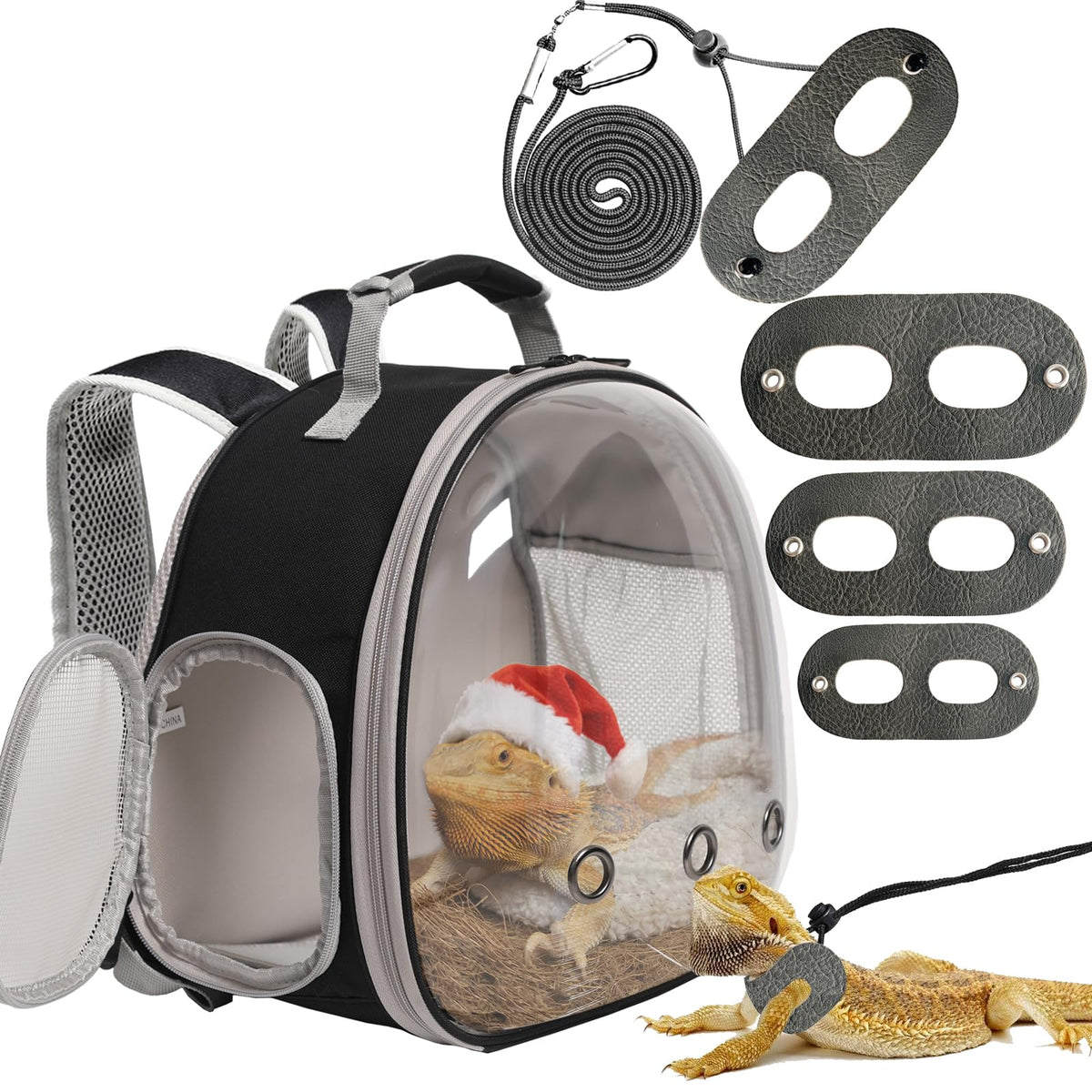 WEVONIGU bearded dragon backpack with bubble window for safe viewing on travels