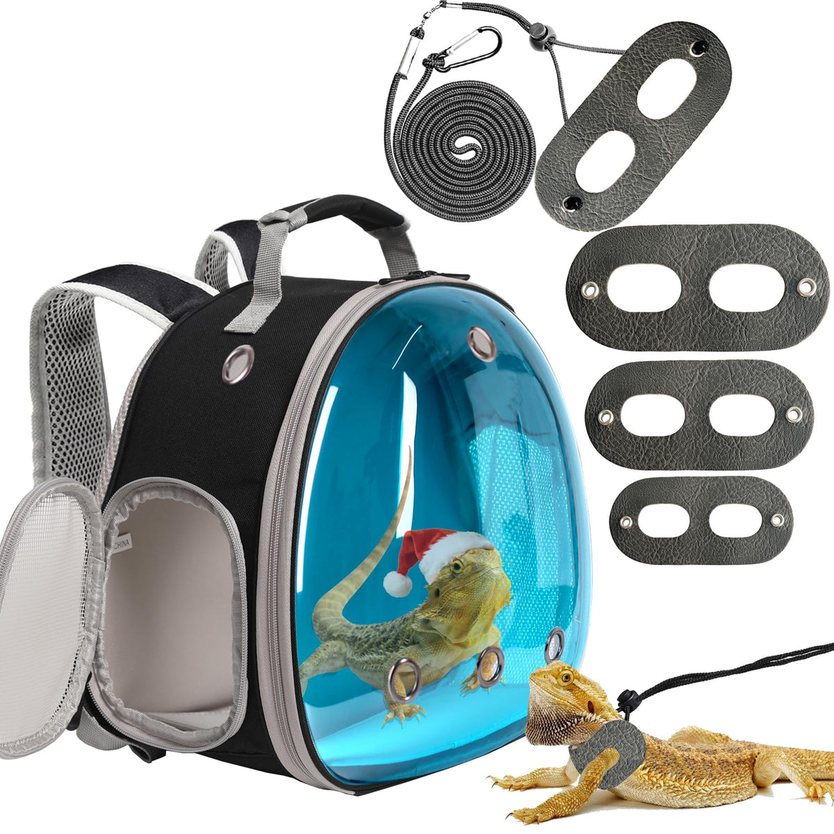 WEVONIGU bearded dragon backpack with bubble window for clear, calm outings
