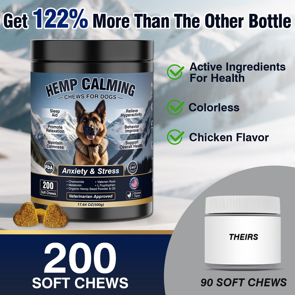 WEYILL calming chews 200-count package emphasizes long-lasting sleep support.