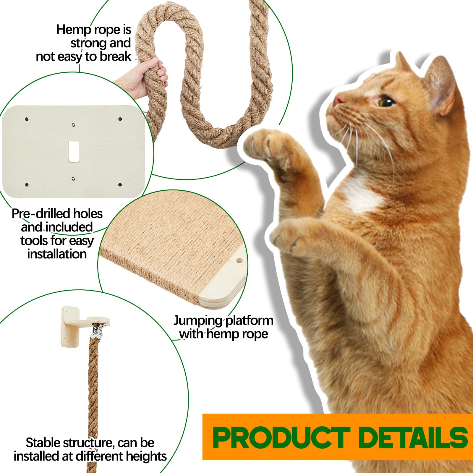 Weysat cat tree with jute rope ladder promotes scratching and play at height.