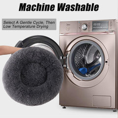 WgoogW round donut bed close-up showing soft plush fabric for warmth.