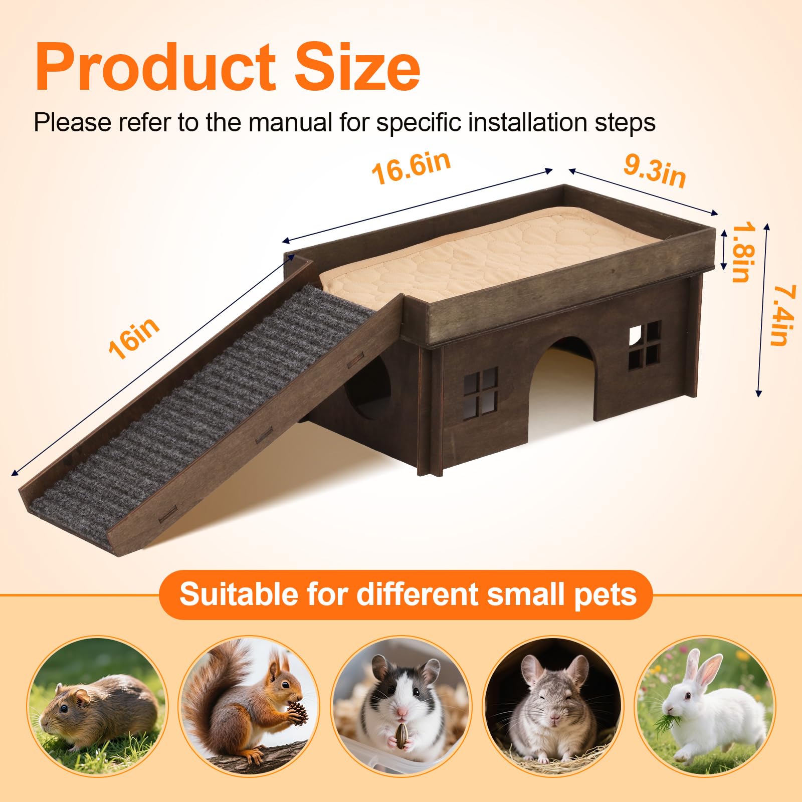 WHEARTED bunny house peepholes windows keeps guinea pigs curious with peek-through surfaces