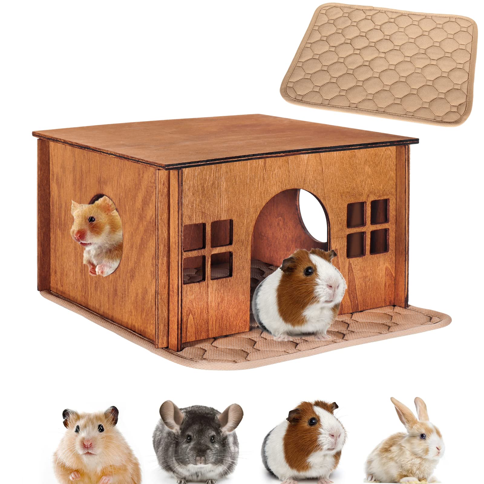 WHEARTED wooden guinea pig hideout front view provides a cozy escape for small pets.