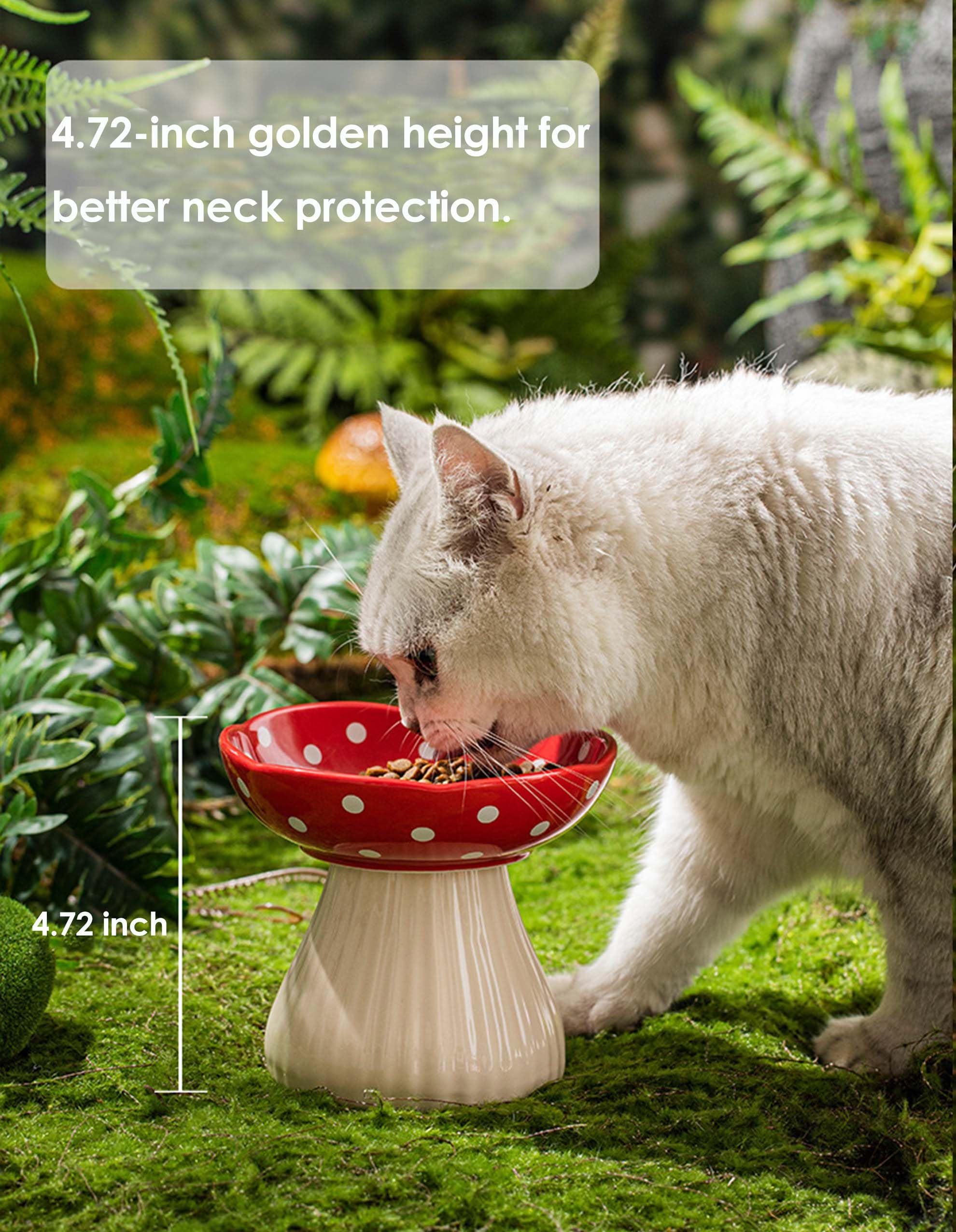 Whimsicalfox raised-cat-bowl-red ceramic dishware highlights lead-free, easy-care material.